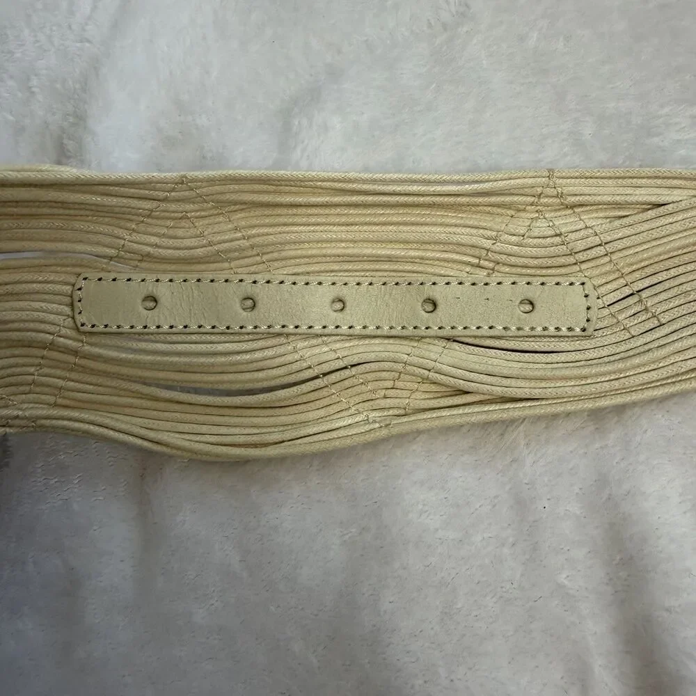 Coldwater Creek Ivory Wide Woven Cotton Belt Faux‎ Leather Accents Statement S/M